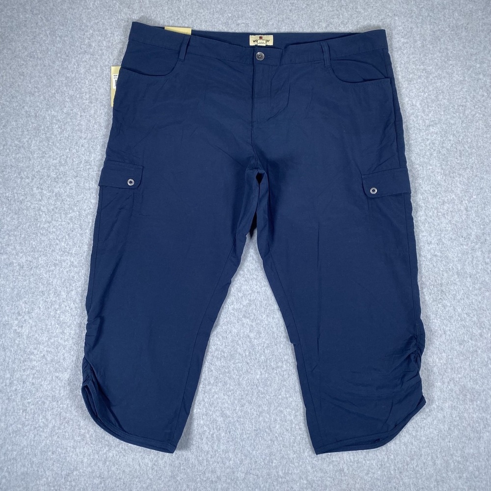 Woolrich Hiking Capri Women 14 Navy Blue Cargo Ruched Outdoor Pants